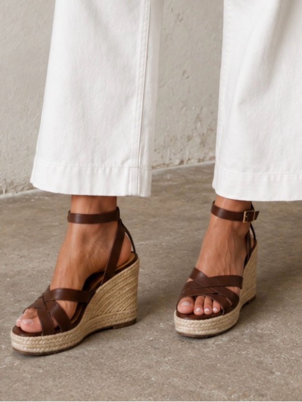 Zara Brown Leather Wedge Espadrille Sandals.   Office Casual Dressy ComfySize 8.